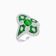 Vintage - Inspired Oval Center Mounting Ring with Intricate Gemstone Inlay - Shahin Jewelry